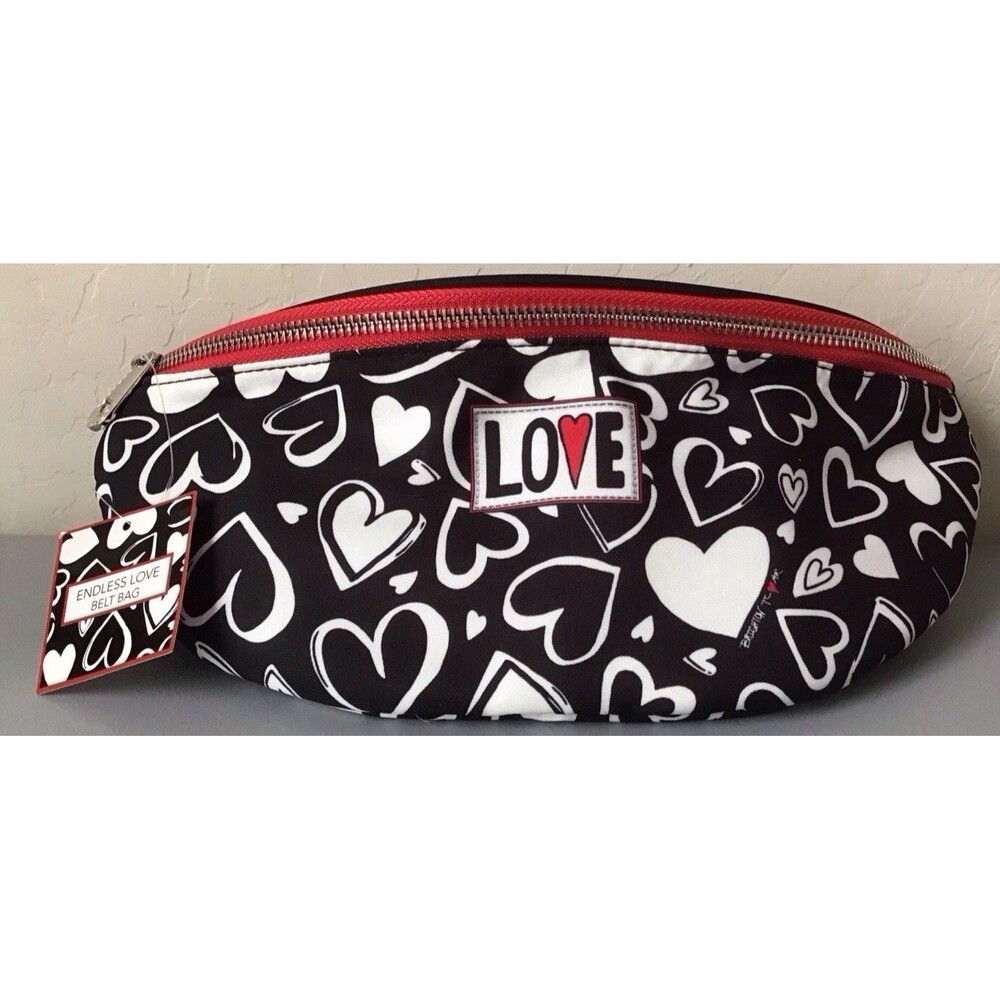 BRIGHTON Endless Love Belt Bag / Fanny Pack Crossbody Black White Red Hearts NWT